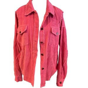 Barbiecore distressed corduroy Shacket Valentine’s Day ready